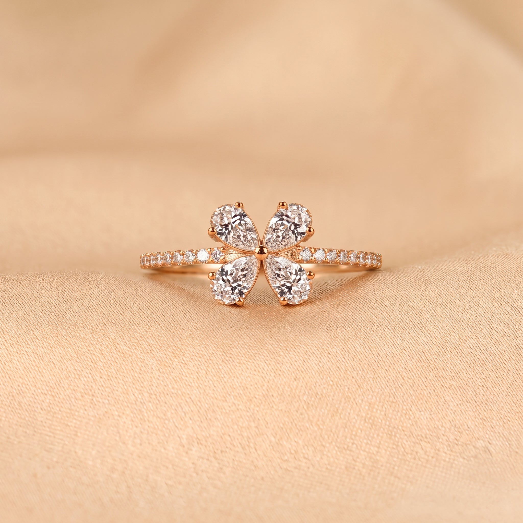 Pear & Round Lab Grown Diamond Flower Ring in 18k Rose Gold 0.70 CTW