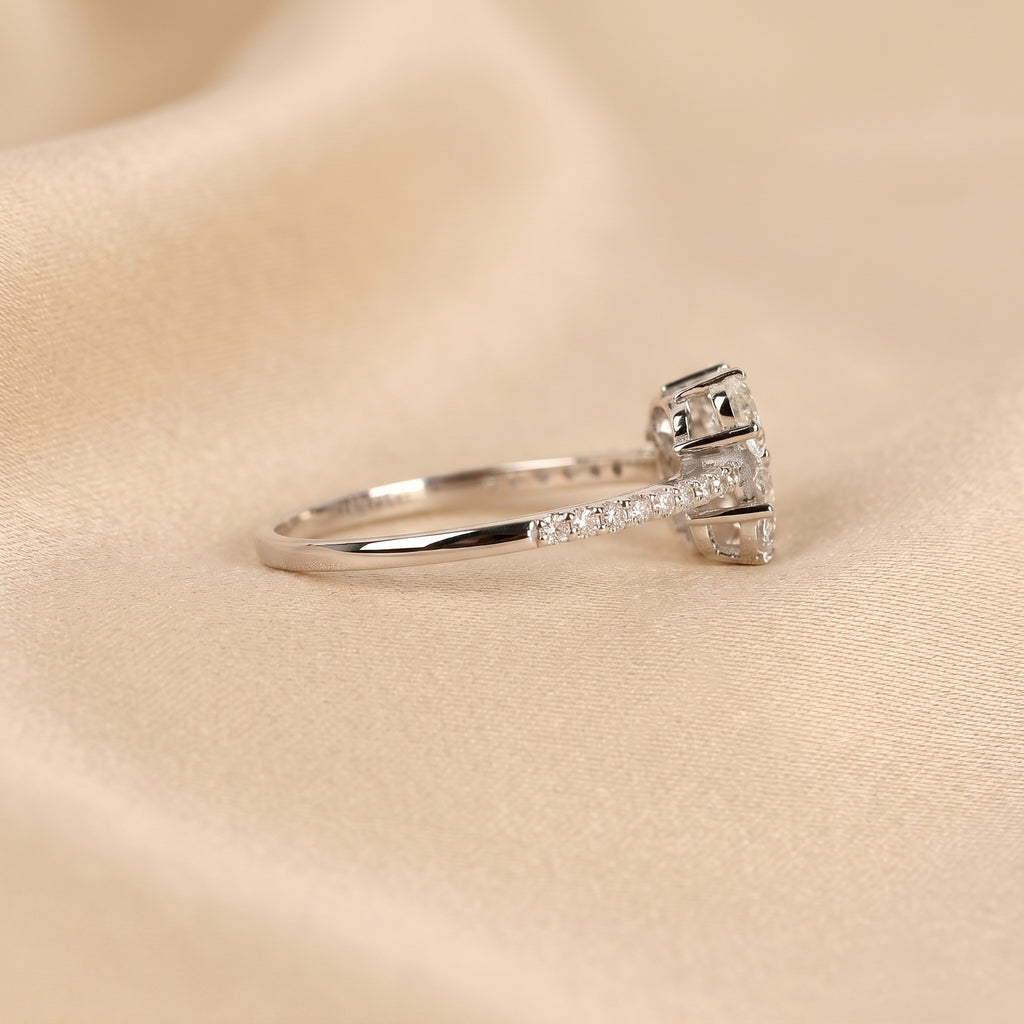 Pear & Round Lab Grown Diamond Flower Ring in 18k White Gold 0.70 CTW