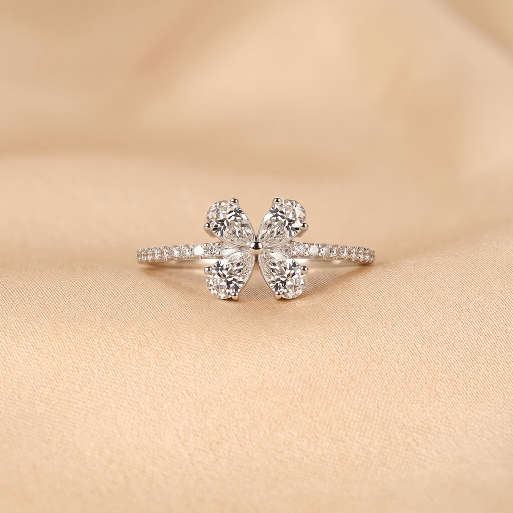 Pear & Round Lab Grown Diamond Flower Ring in 18k White Gold 0.70 CTW