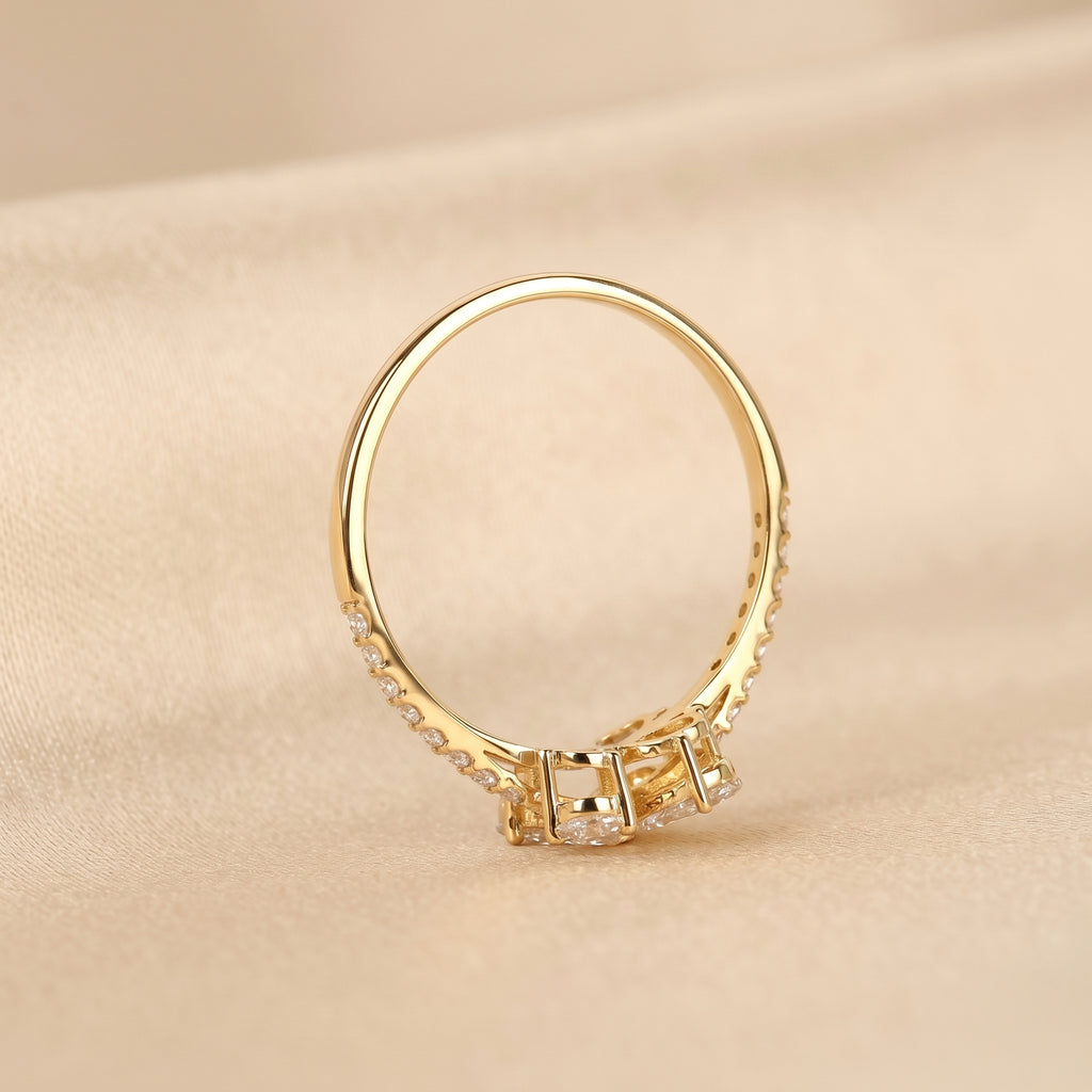 Pear & Round Lab Grown Diamond Flower Ring in 18K Yellow Gold 0.70 CTW
