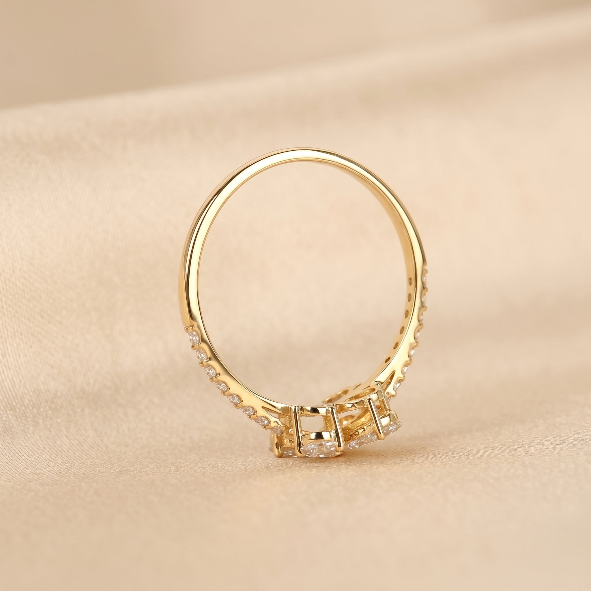 Pear & Round Lab Grown Diamond Flower Ring in 18K Yellow Gold 0.70 CTW