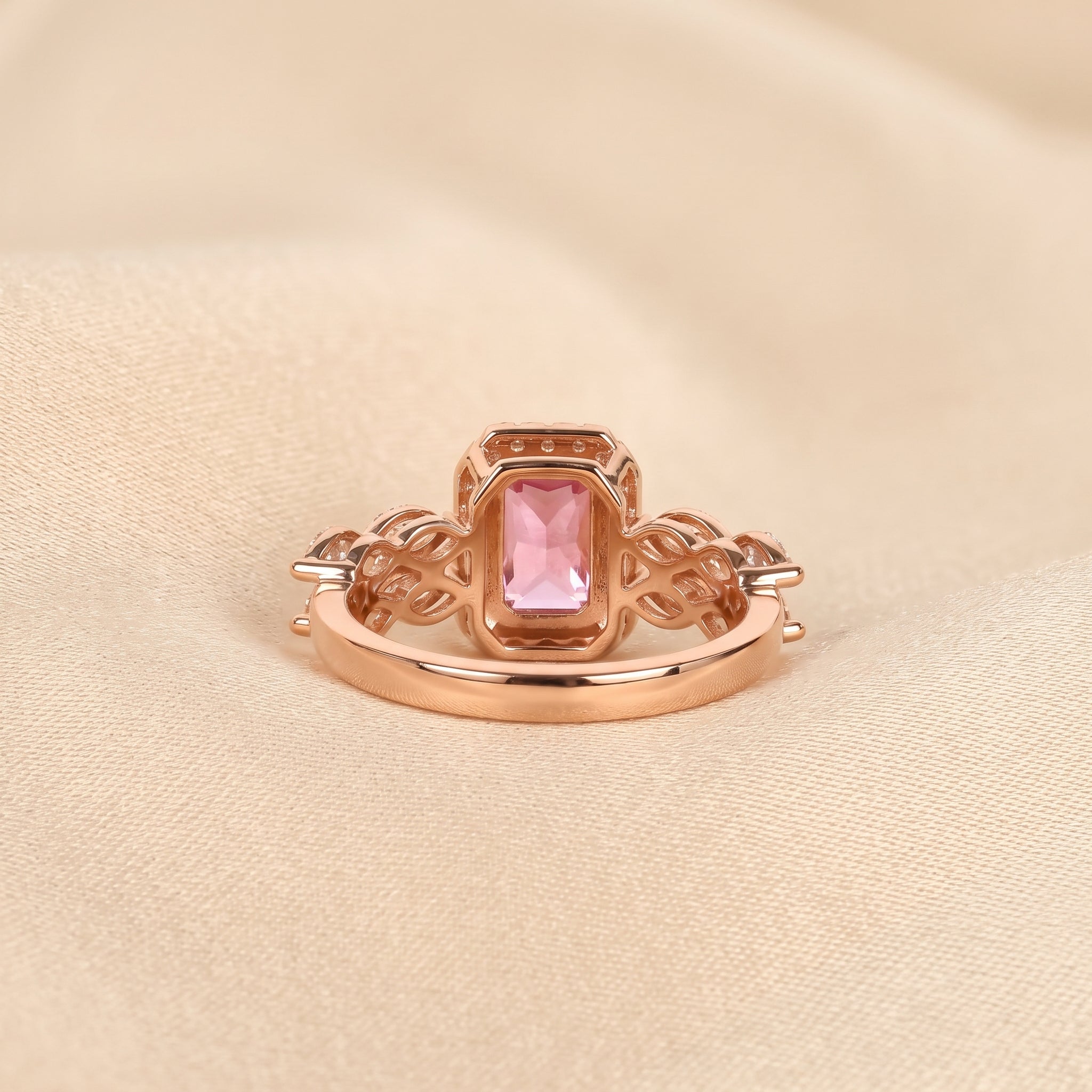 Pink Gemstone Emerald & Lab Grown Diamond Halo Engagement Ring in 10K Rose Gold 3 CTW