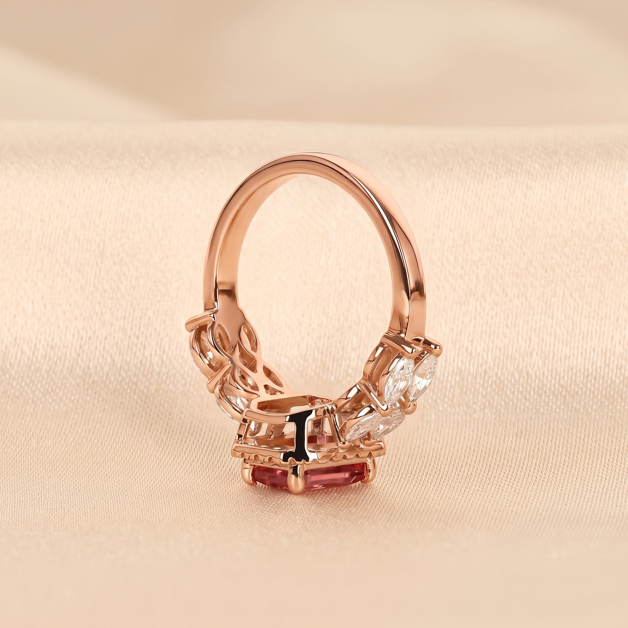 Pink Gemstone Emerald & Lab Grown Diamond Halo Engagement Ring in 10K Rose Gold 3 CTW