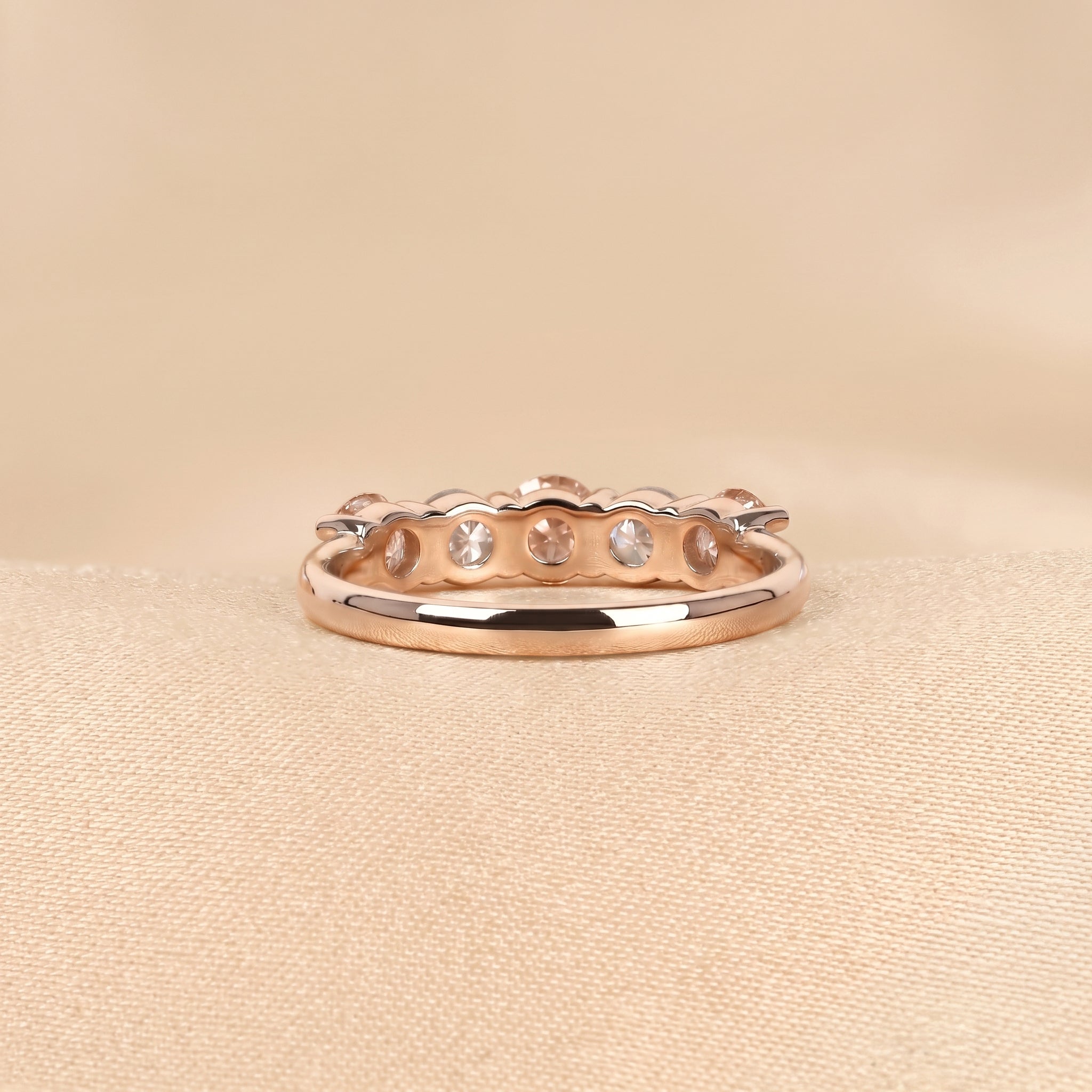 Pink & White Round Lab Grown Diamond Band in 10K Rose Gold 1.5 CTW