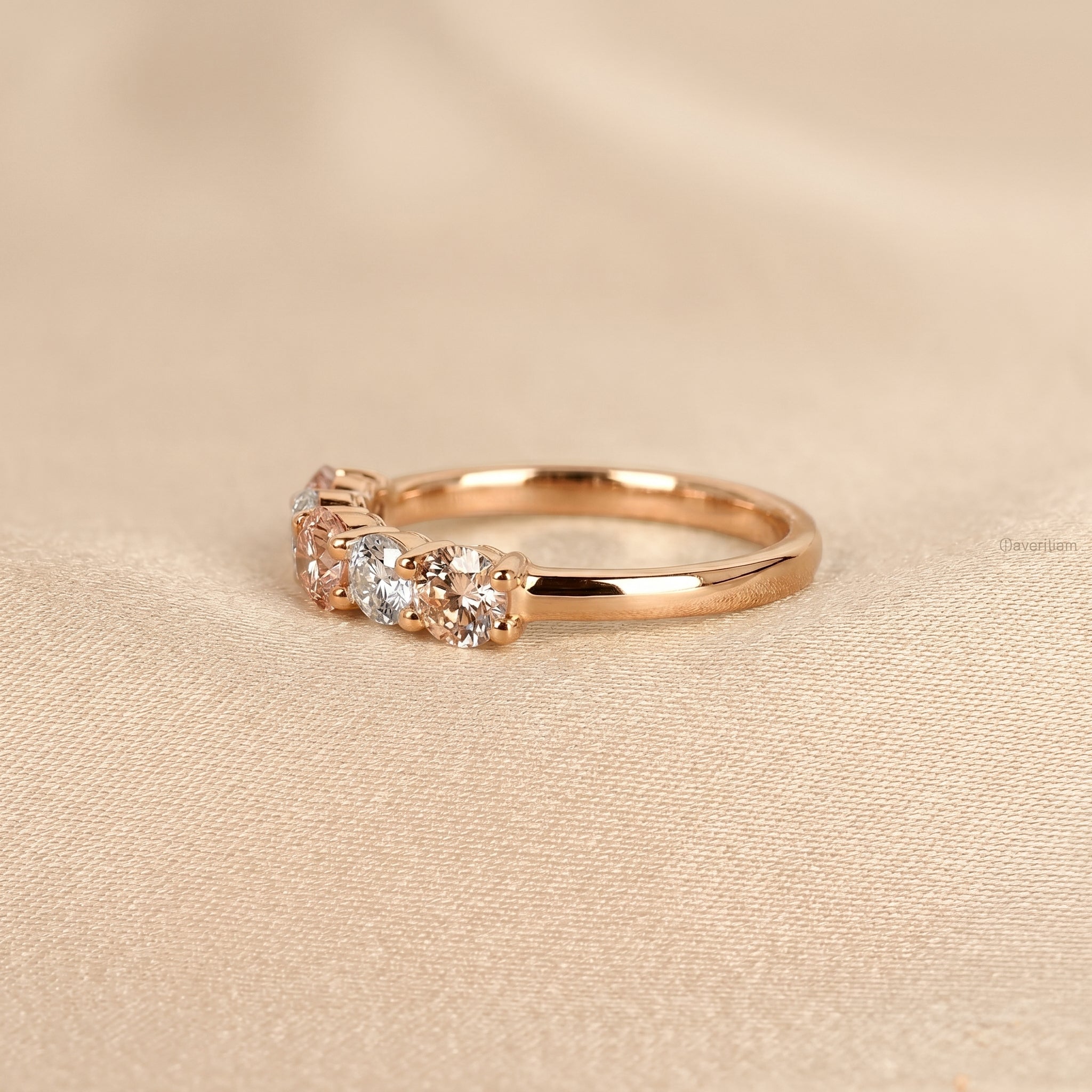 Pink & White Round Lab Grown Diamond Band in 14K Rose Gold 1.5 CTW