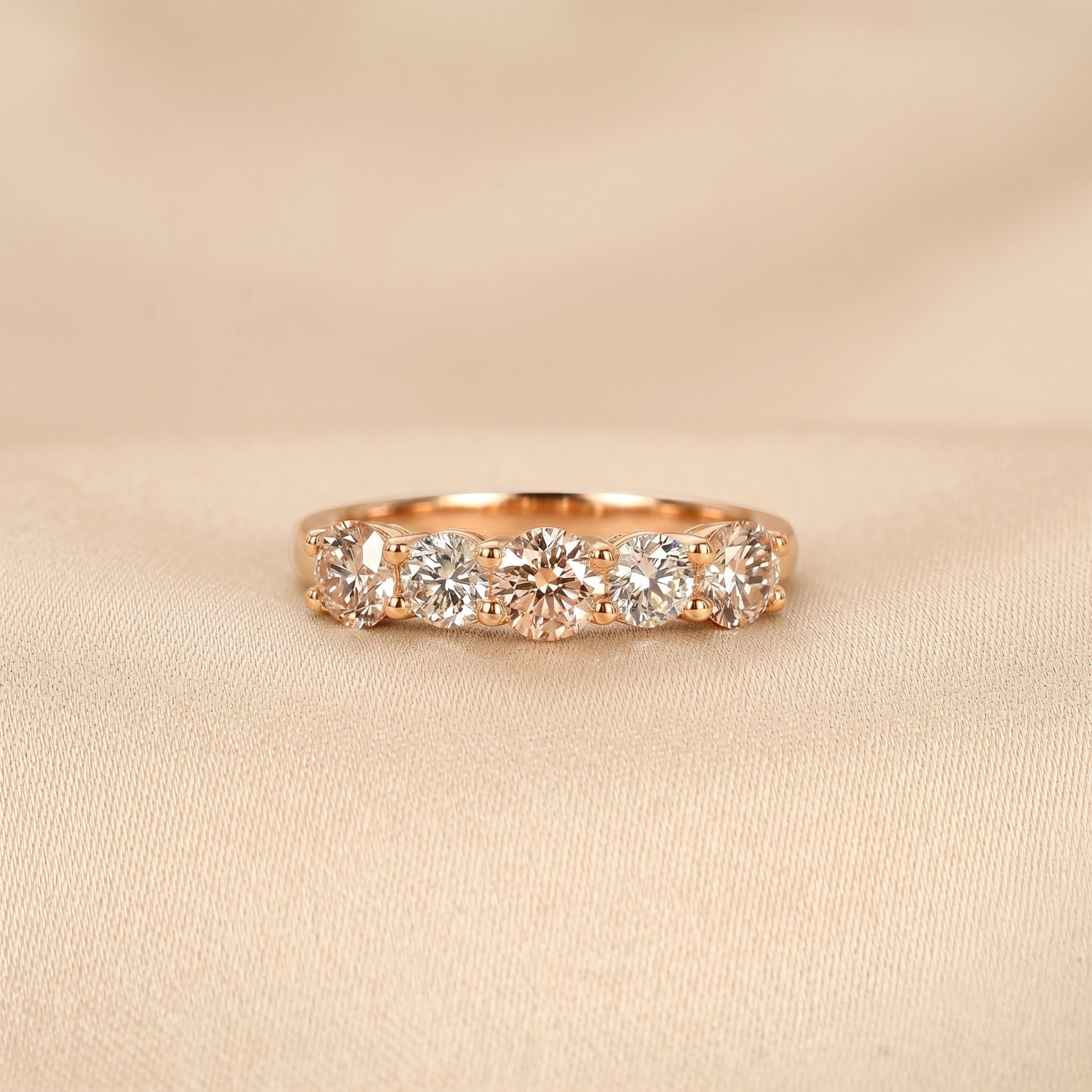 Pink & White Round Lab Grown Diamond Band in 14K Rose Gold 1.5 CTW