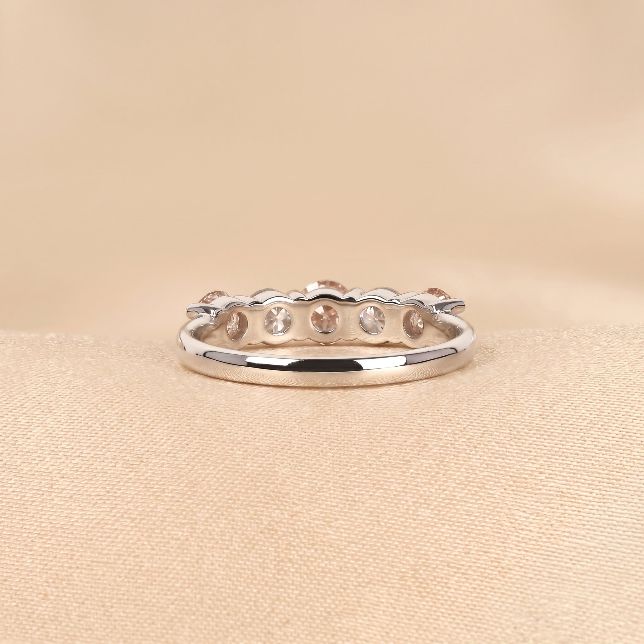 Pink & White Round Lab Grown Diamond Band in 14K White Gold 1.5 CTW