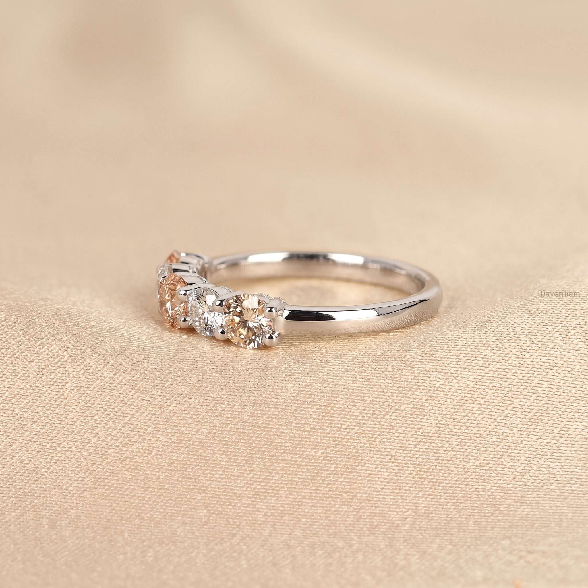 Pink & White Round Lab Grown Diamond Band in 14K White Gold 1.5 CTW
