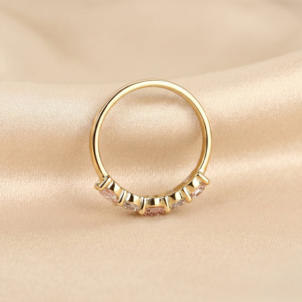 Pink & White Round Lab Grown Diamond Band in 14K Yellow Gold 1.5 CTW