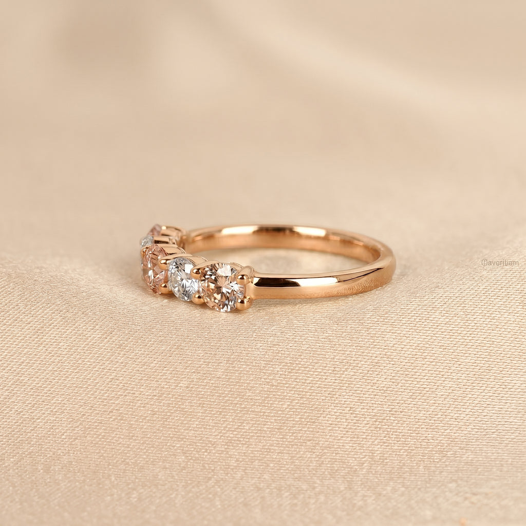 Pink & White Round Lab Grown Diamond Band in 18K Rose Gold 1.5 CTW