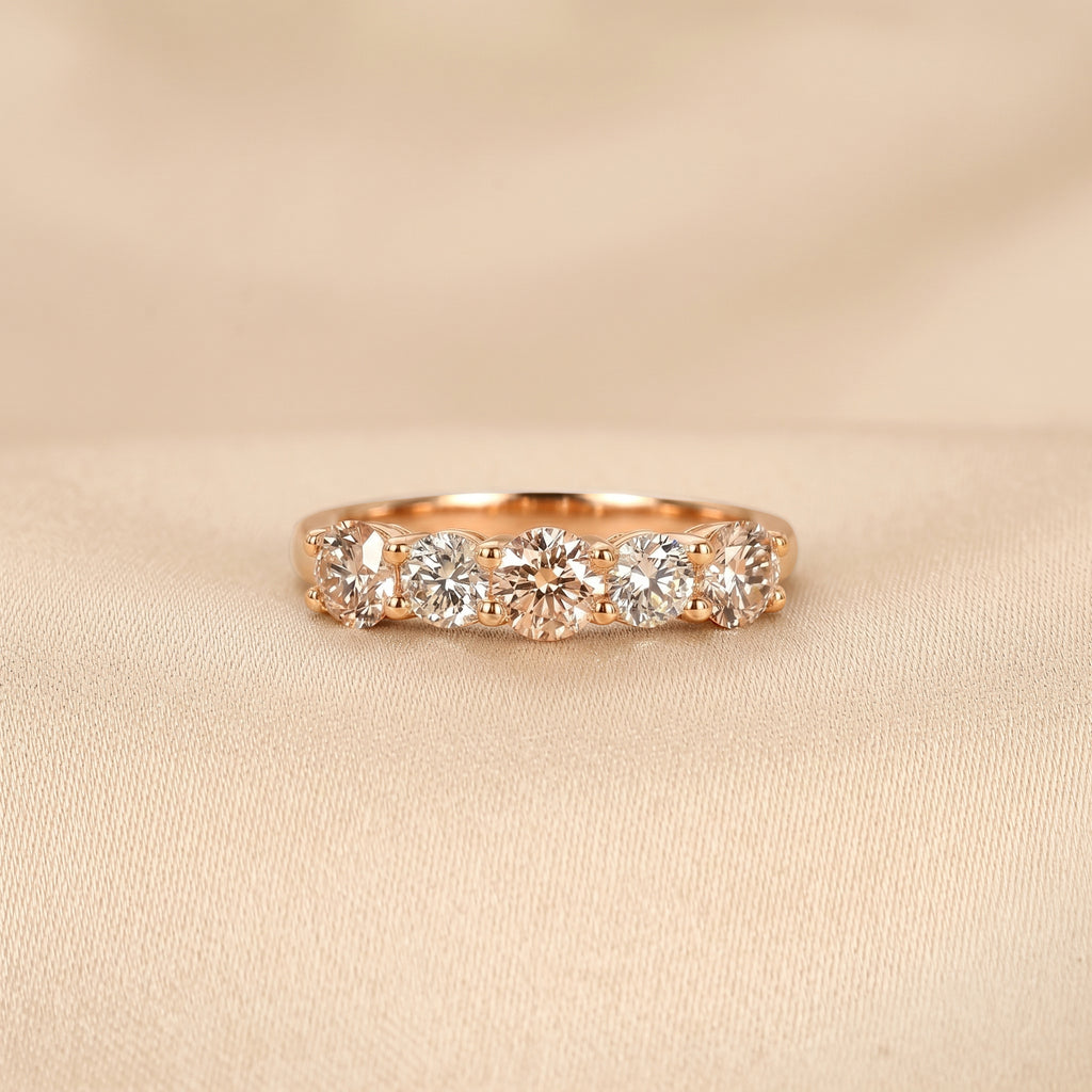 Pink & White Round Lab Grown Diamond Band in 18K Rose Gold 1.5 CTW