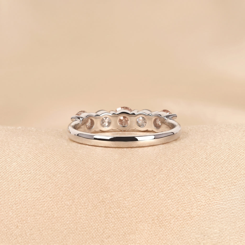 Pink & White Round Lab Grown Diamond Band in 18K White Gold 1.5 CTW