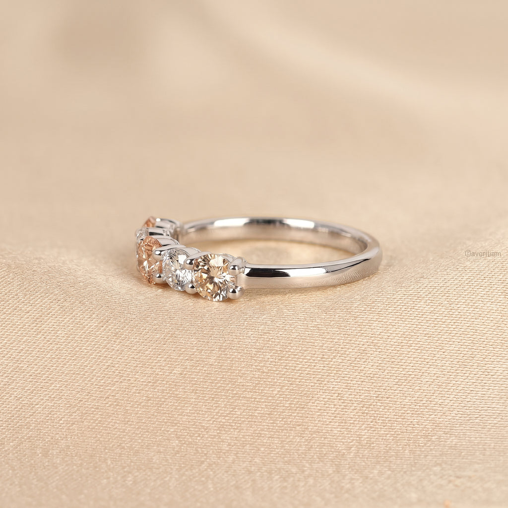 Pink & White Round Lab Grown Diamond Band in 18K White Gold 1.5 CTW