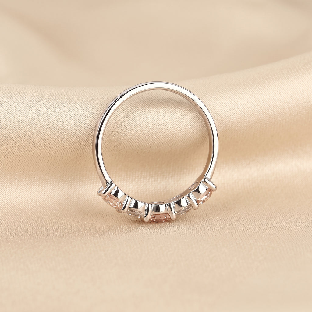 Pink & White Round Lab Grown Diamond Band in 18K White Gold 1.5 CTW