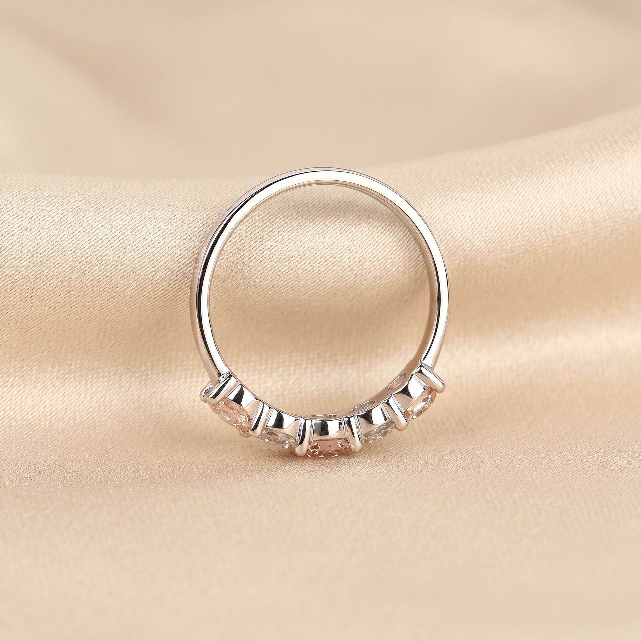 Pink & White Round Lab Grown Diamond Band in 18K White Gold 1.5 CTW