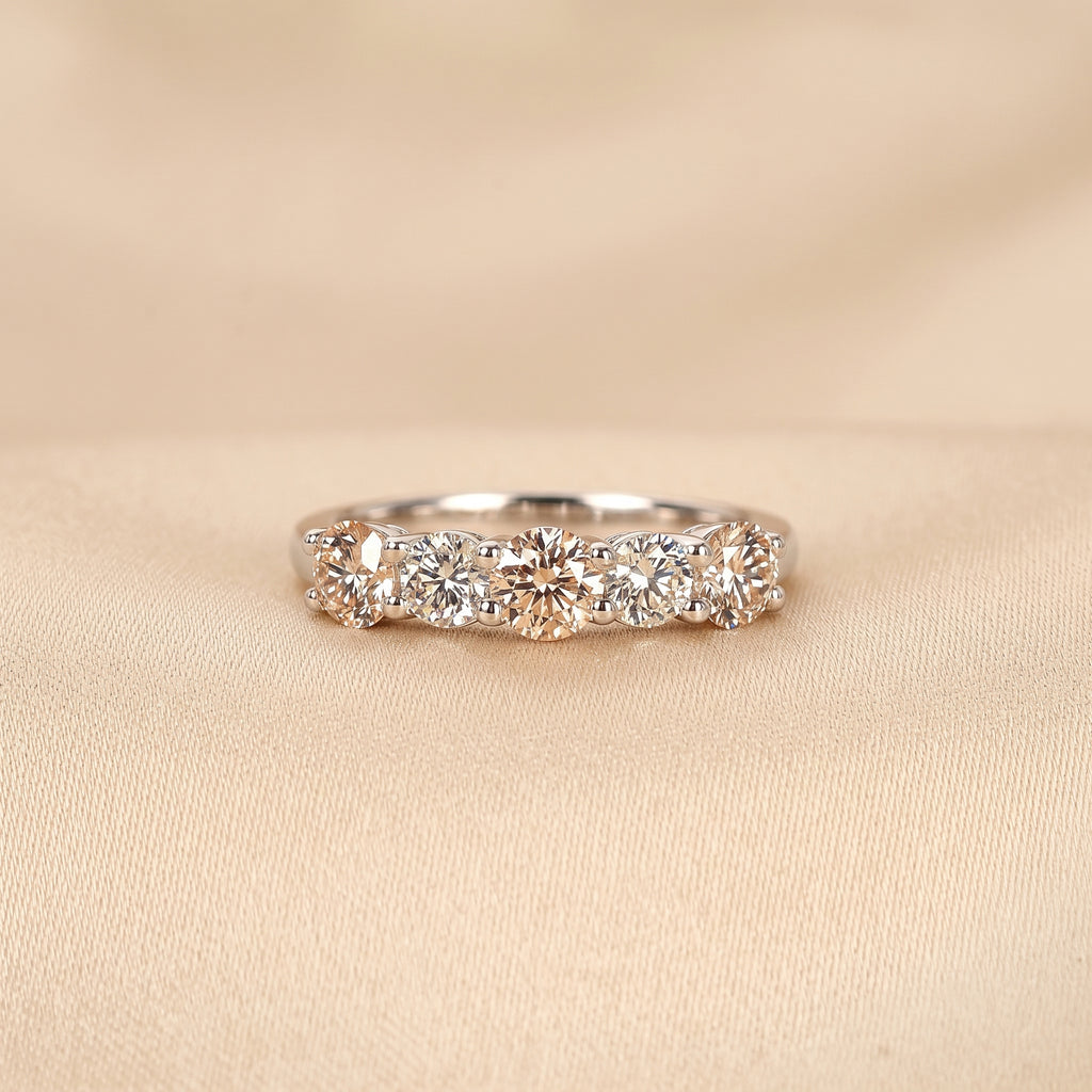 Pink & White Round Lab Grown Diamond Band in 18K White Gold 1.5 CTW