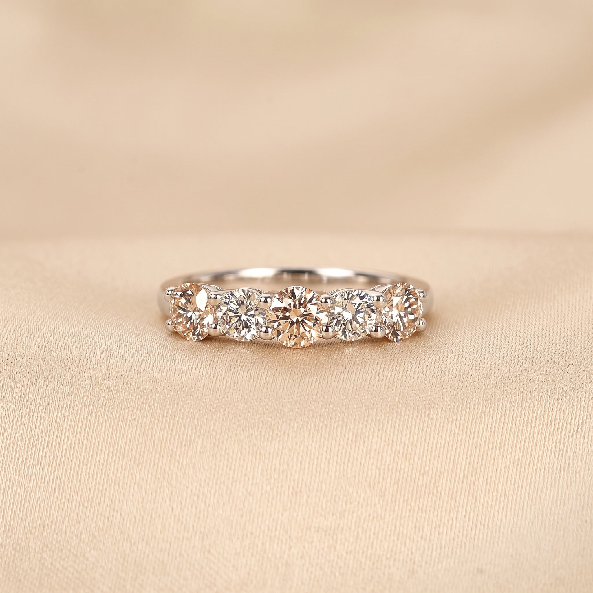 Pink & White Round Lab Grown Diamond Band in 18K White Gold 1.5 CTW