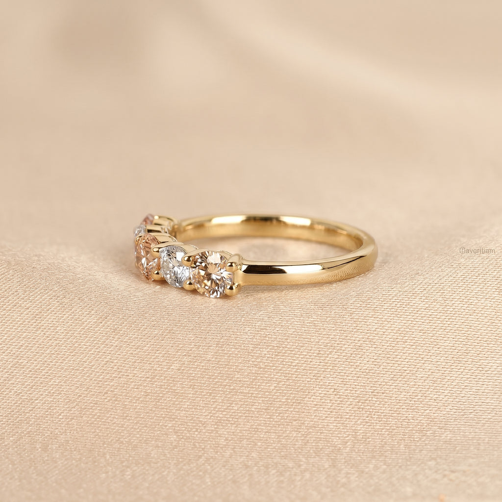 Pink & White Round Lab Grown Diamond Band in 18K Yellow Gold 1.5 CTW