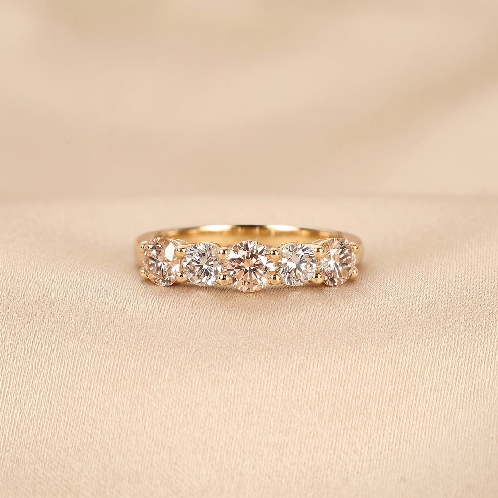 Pink & White Round Lab Grown Diamond Band in 18K Yellow Gold 1.5 CTW