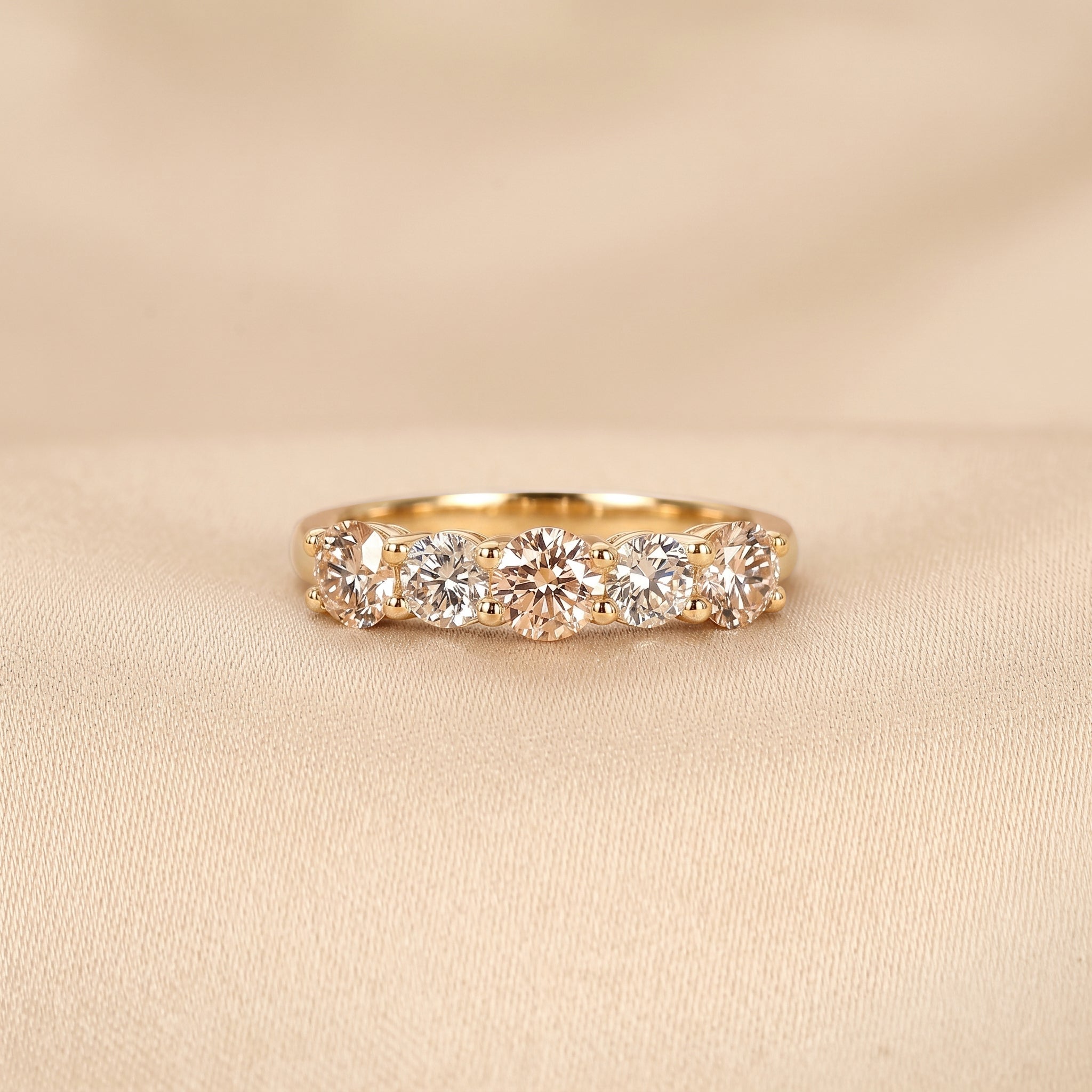 Pink & White Round Lab Grown Diamond Band in 18K Yellow Gold 1.5 CTW