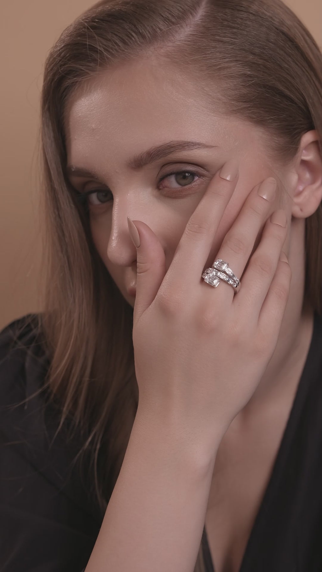 Triple Band Emerald Cut Lab Grown Diamond Bypass Wrap Ring in 18K Rose Gold 5.07 CTW