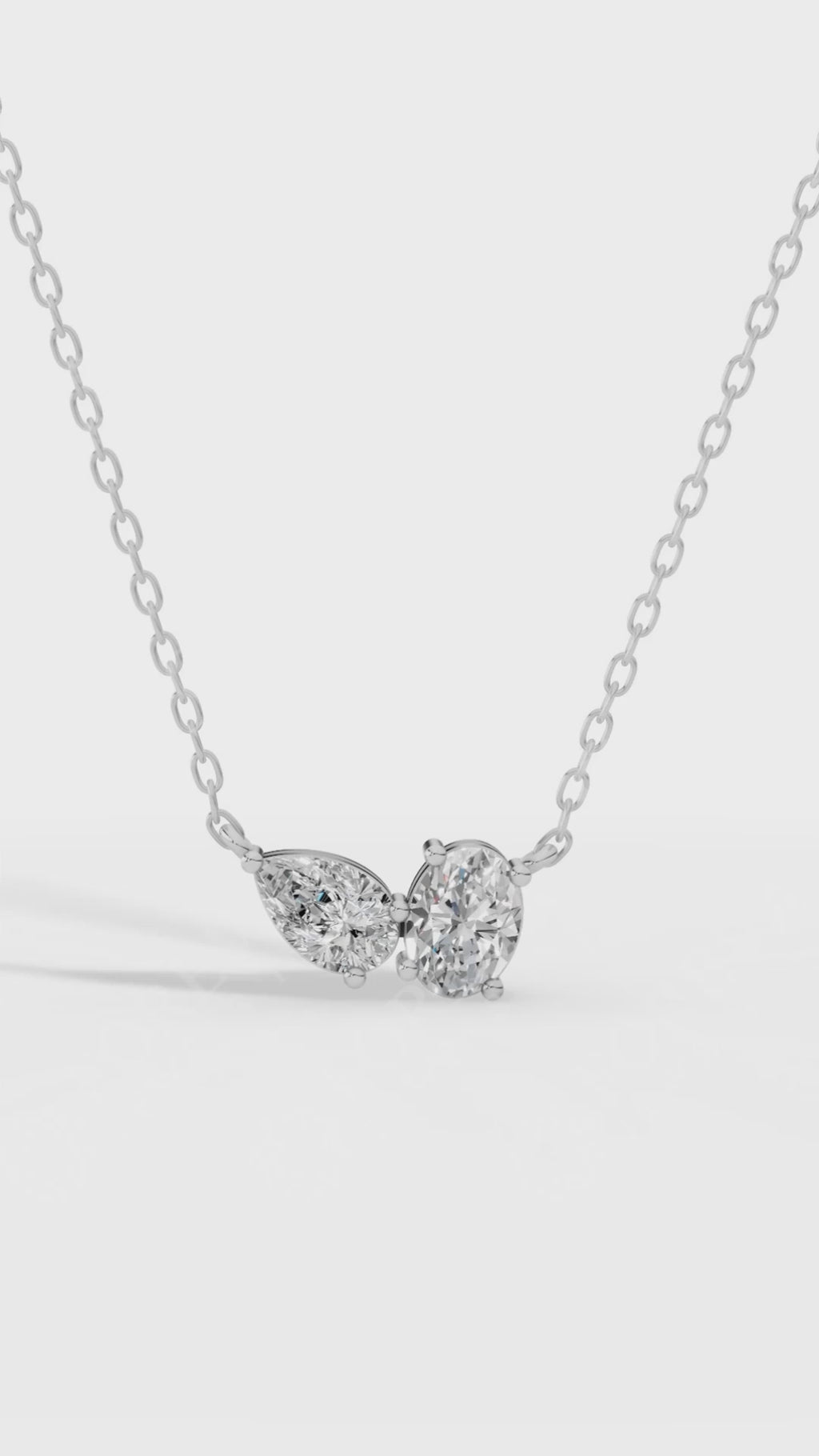 Toi Et Moi Oval And Pear Cut Necklace With Chain 18K White Gold 1.5 CTW