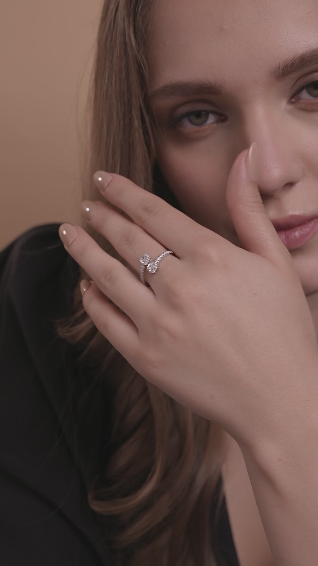 Nature-Inspired Pear Lab Grown Diamond Bypass Ring in 14K White Gold 0.96 CTW