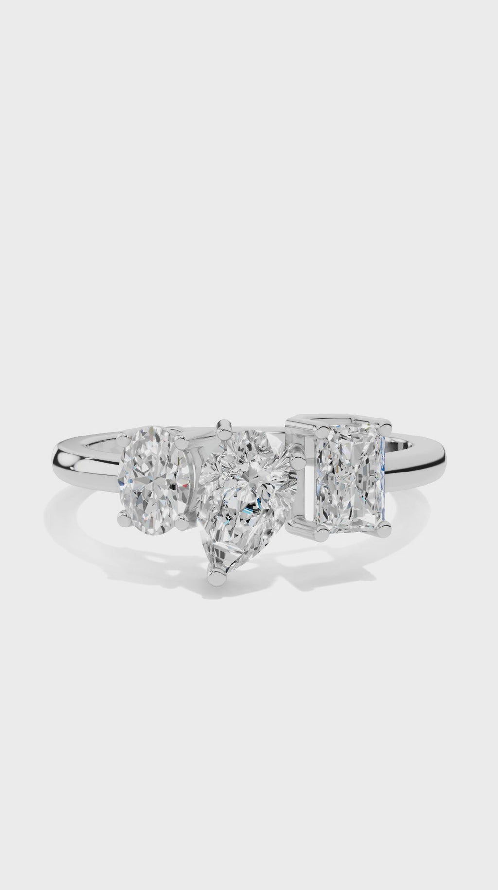Tri stone wedding ring with oval pear and radiant cut lab grown diamonds 1.24 CTW sterling silver