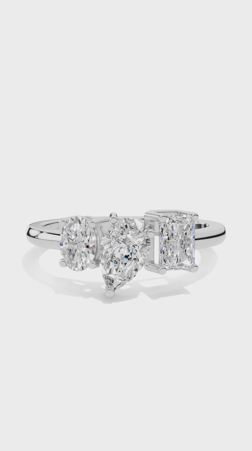 Tri stone wedding ring with oval pear and radiant cut lab grown diamonds 1.24 CTW sterling silver