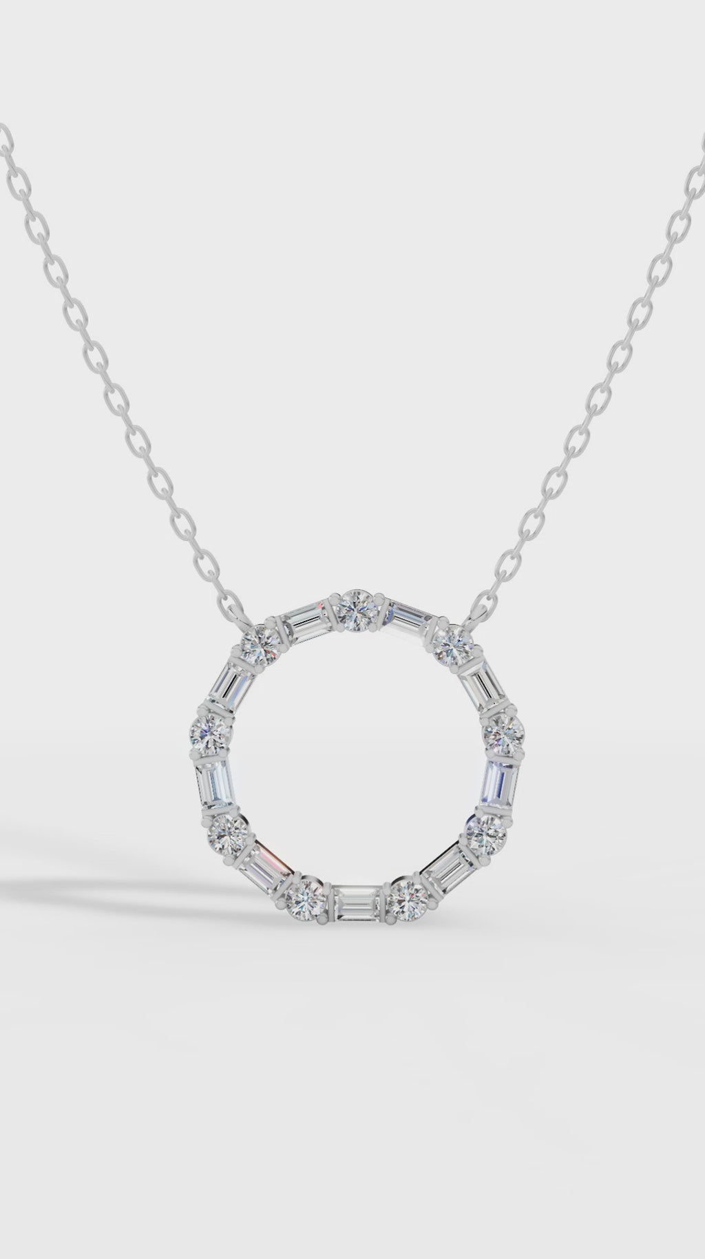 Unity Circle Necklace With Bagguete And Round Cut 18K White Gold 1.2 CTW