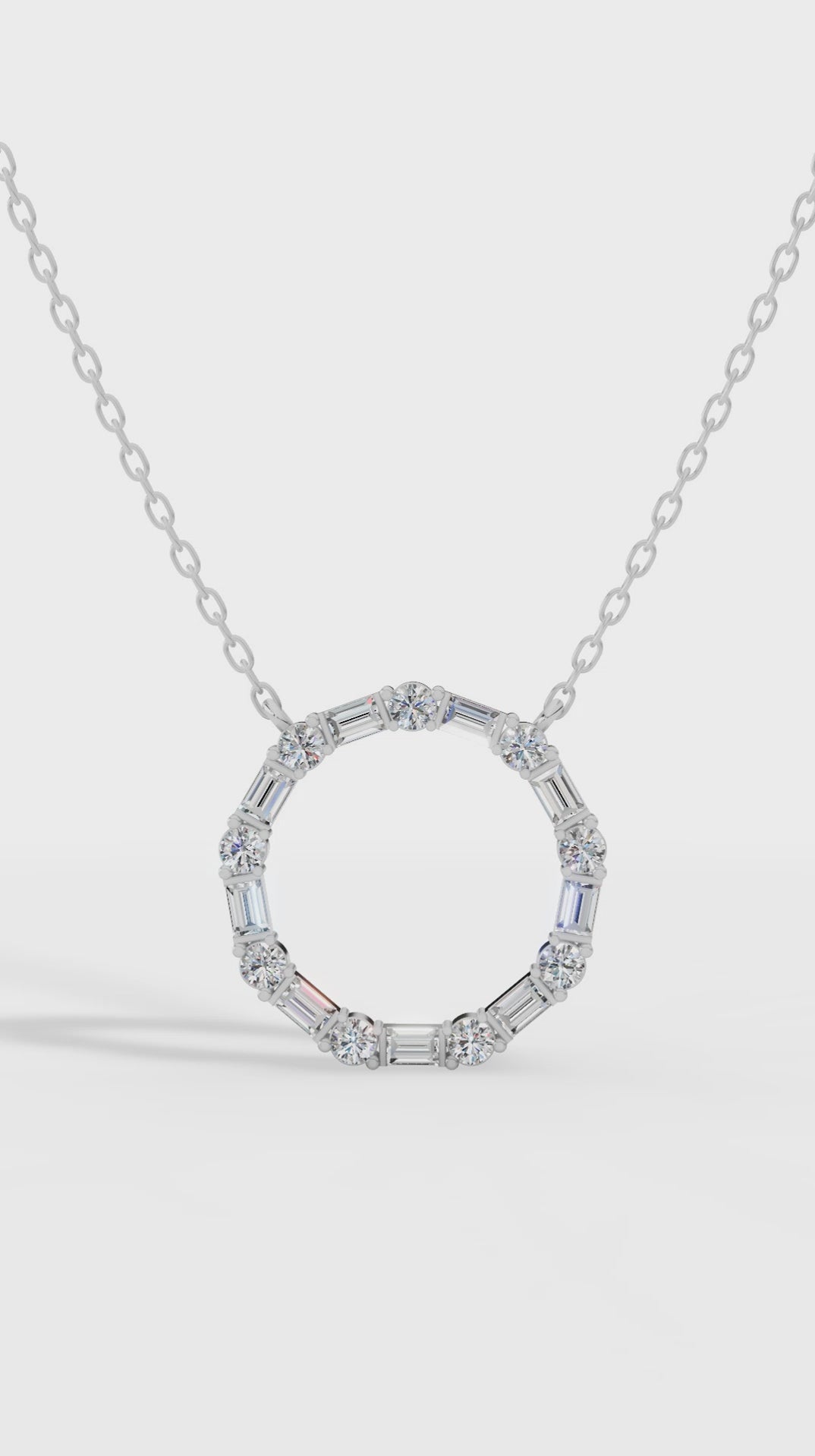 Unity Circle Necklace With Bagguete And Round Cut 925 Sterling Silver 1.2 CTW