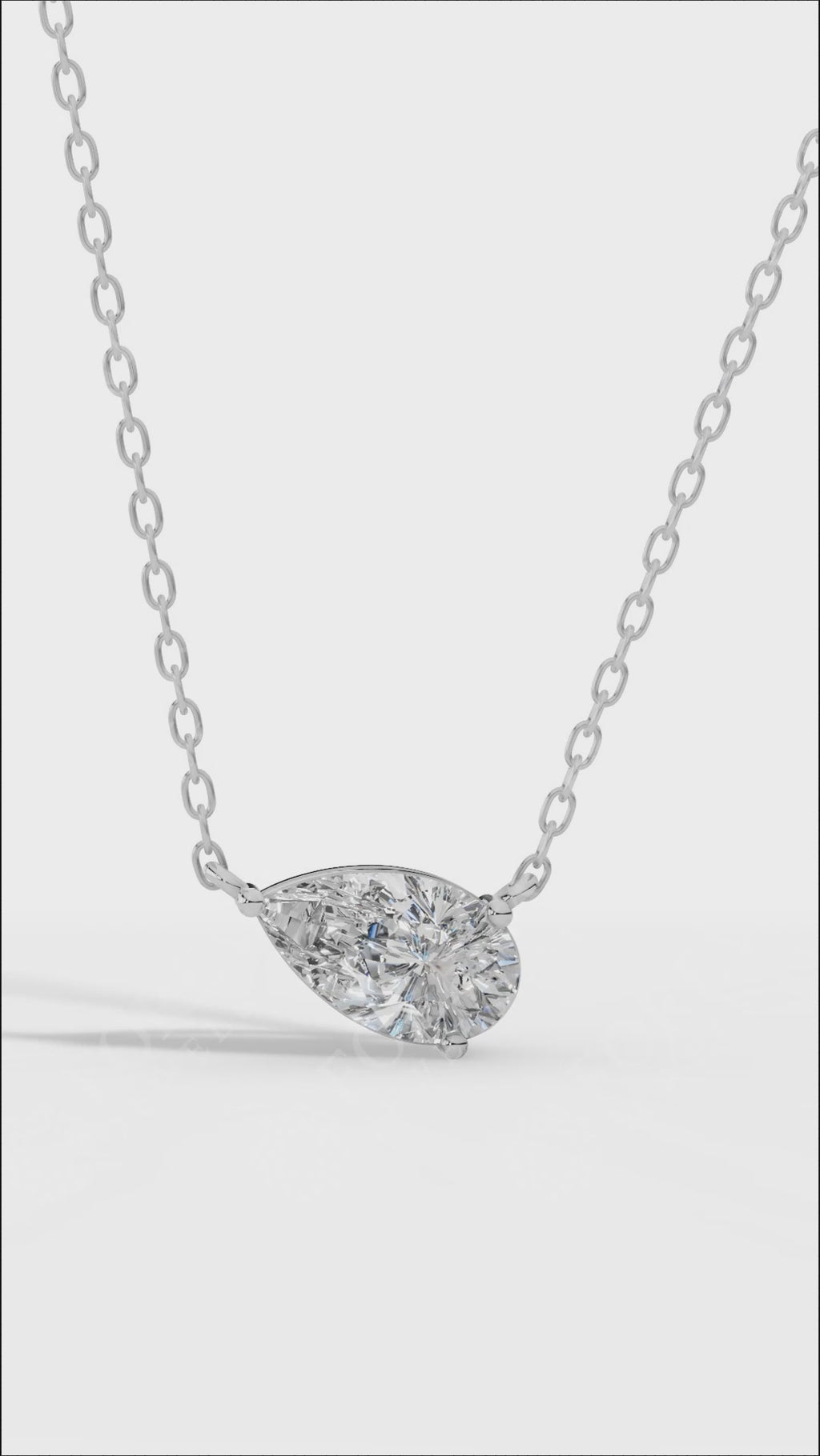 East West Solitaire Pear Cut Necklace In Lab Grown Diamond With Chain