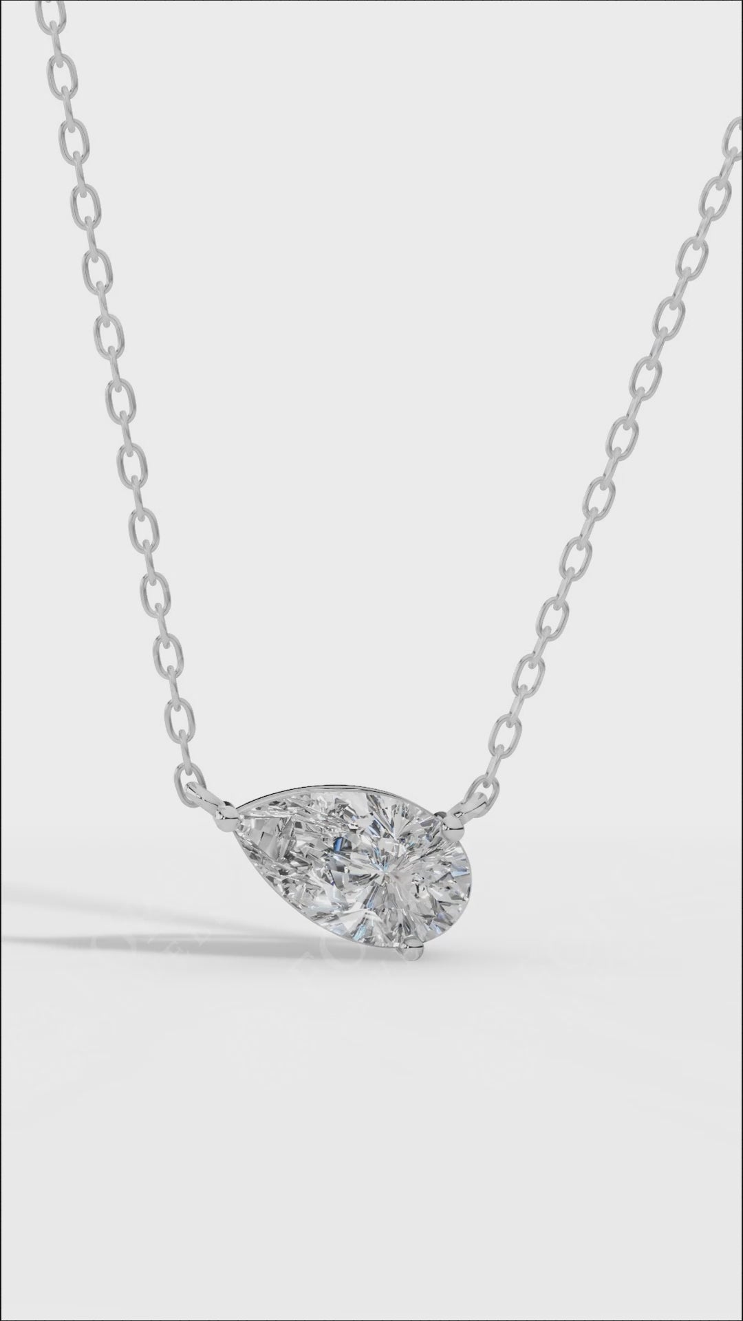 East West Solitaire Pear Cut Necklace In Lab Grown Diamond With Chain