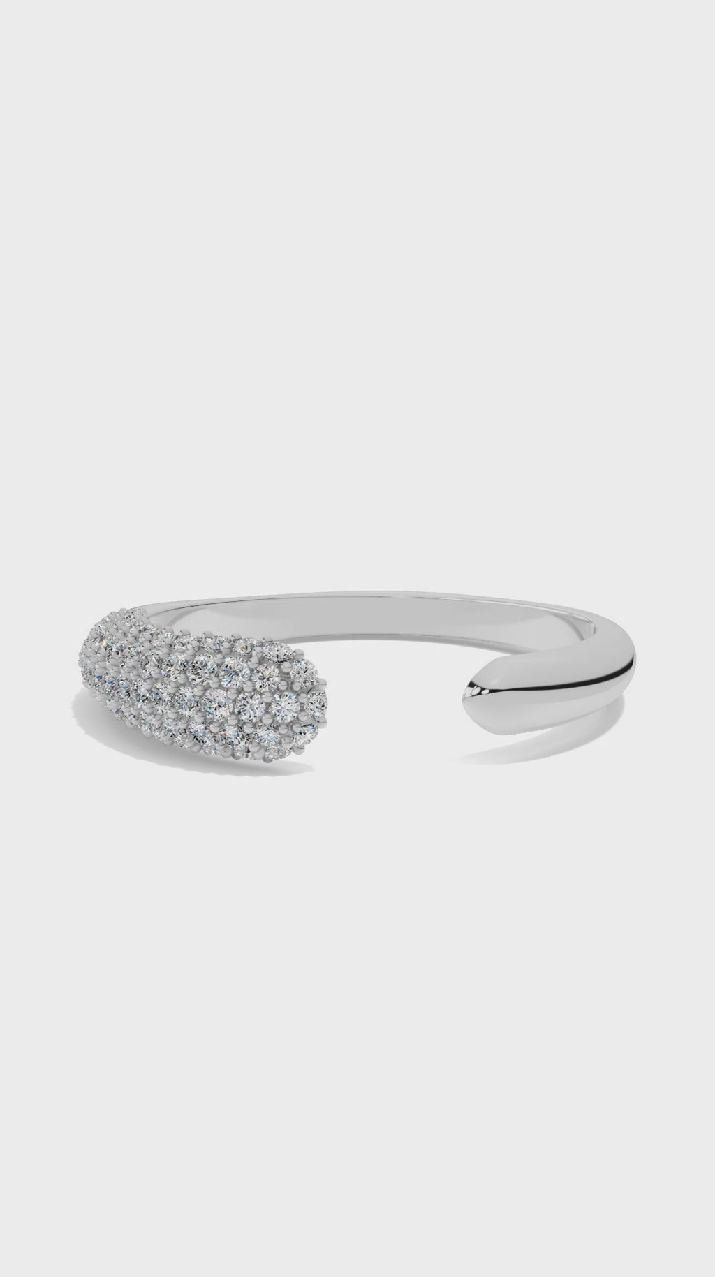 Open cuff ring with pave round lab grown diamonds 0.3 CTW sterling silver