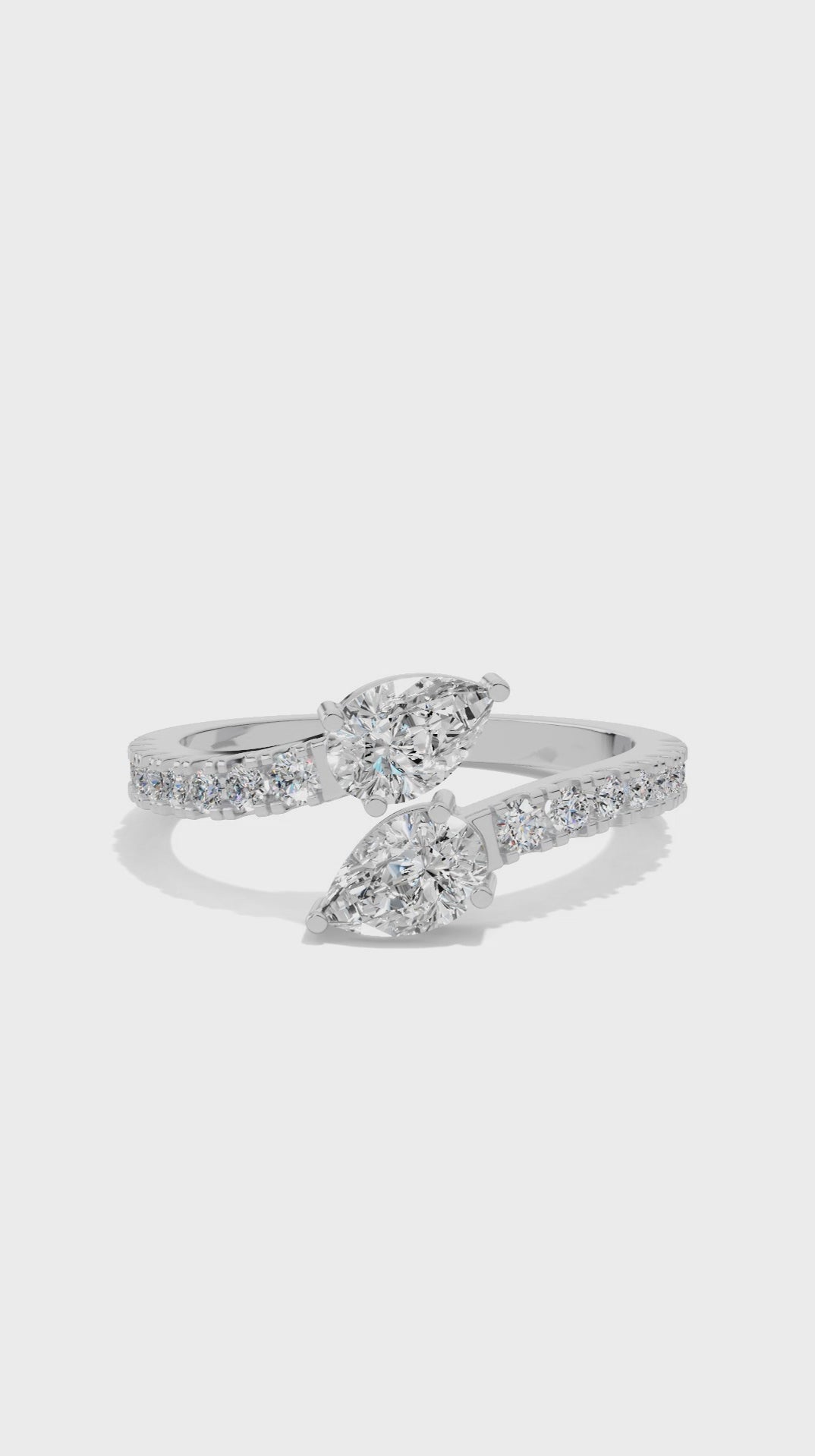 Toi et Moi bypass ring with pear and pave round lab grown diamonds 1.02 CTW sterling silver