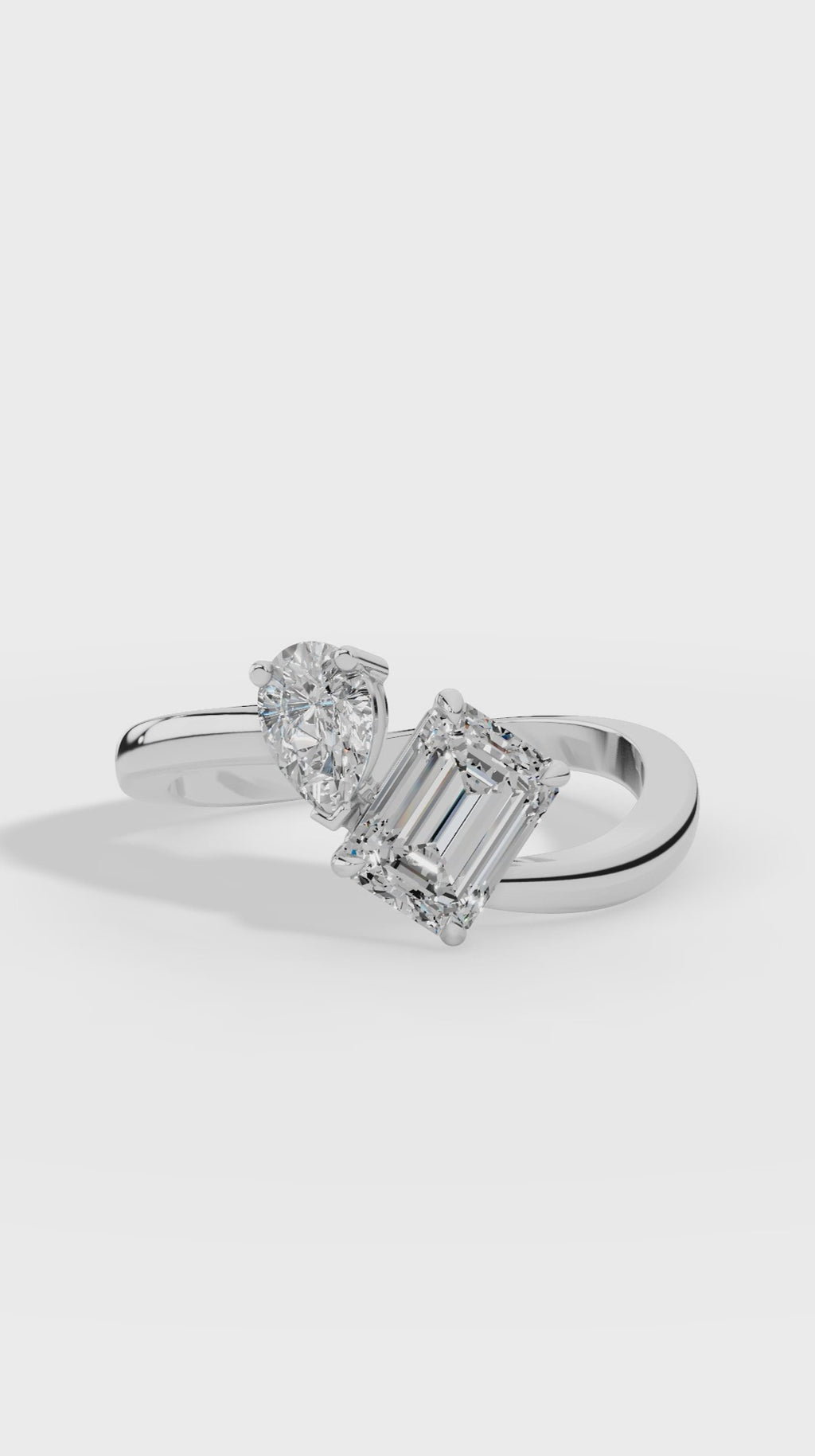 Curved Toi-Et-Moi Emerald & Pear Cut Ring 14K Yellow Gold 1.30 CTW