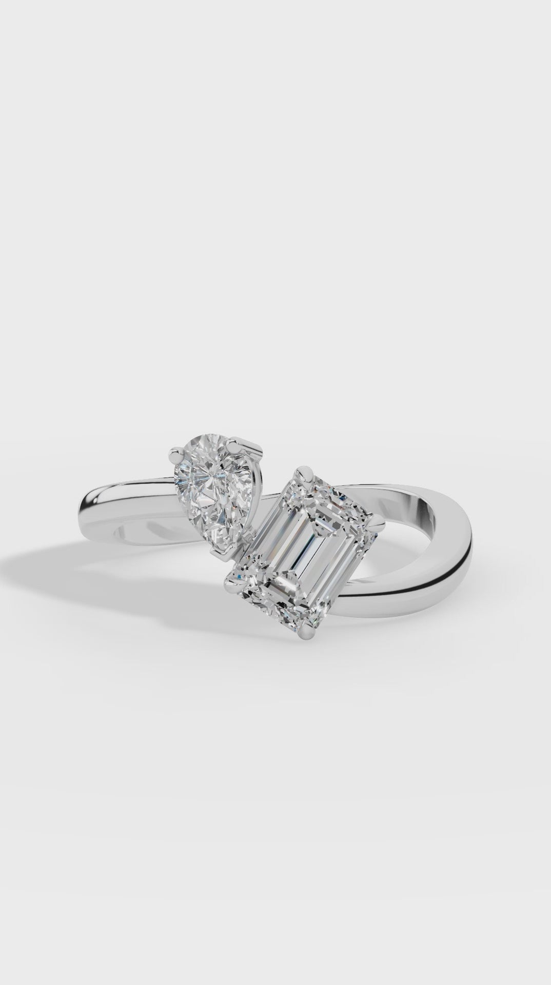 Curved Toi-Et-Moi Emerald & Pear Cut Ring 925 Sterling Silver 2.2 CTW