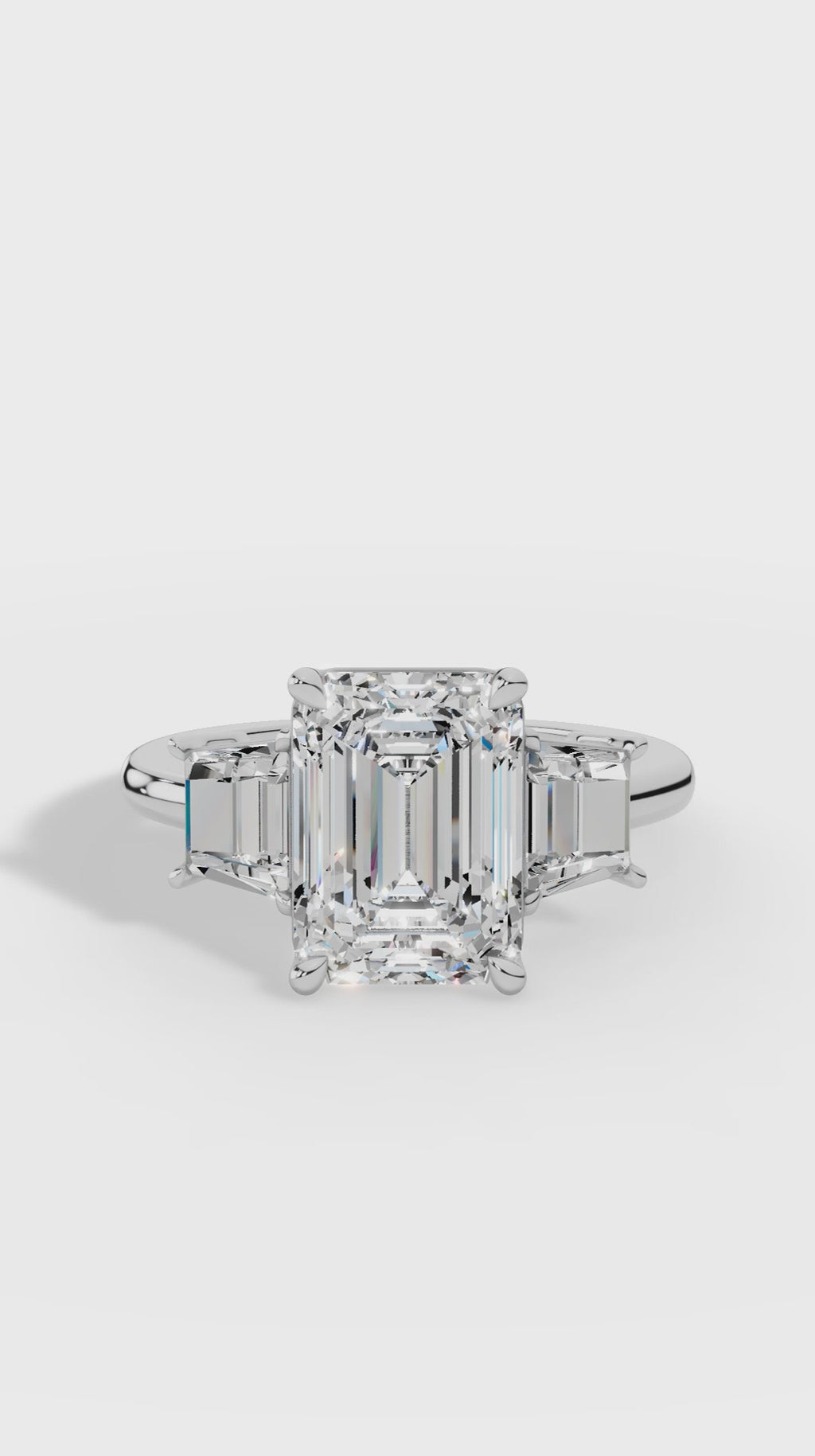 Tri Stone Emerald & Fancy Baguette Cut Ring 14K Rose Gold 5.5 CTW