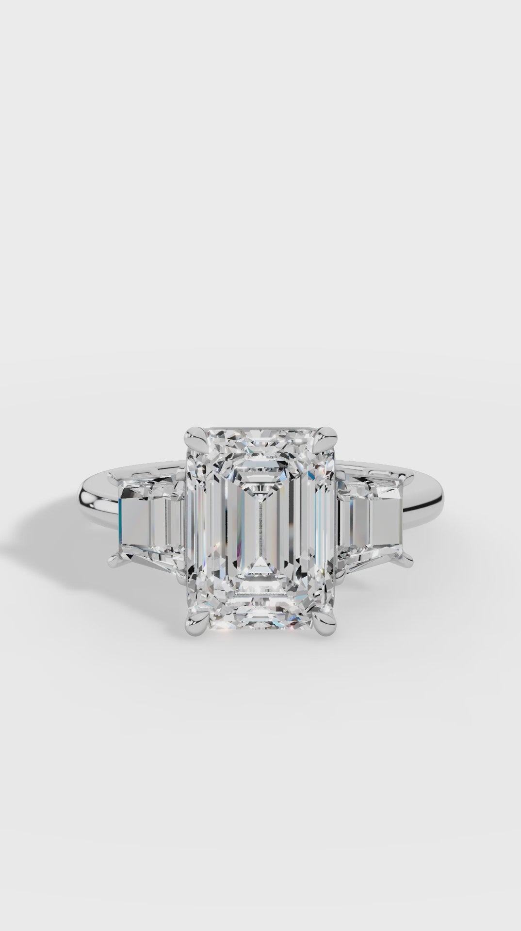 Tri Stone Emerald & Fancy Baguette Cut Ring 18K Rose Gold 5.5 CTW