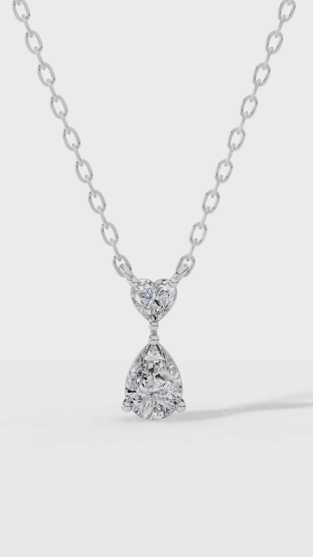 Tear Drop Double Charm Chained Necklace With Heart And Pear Cut 10K White Gold 0.8 CTW