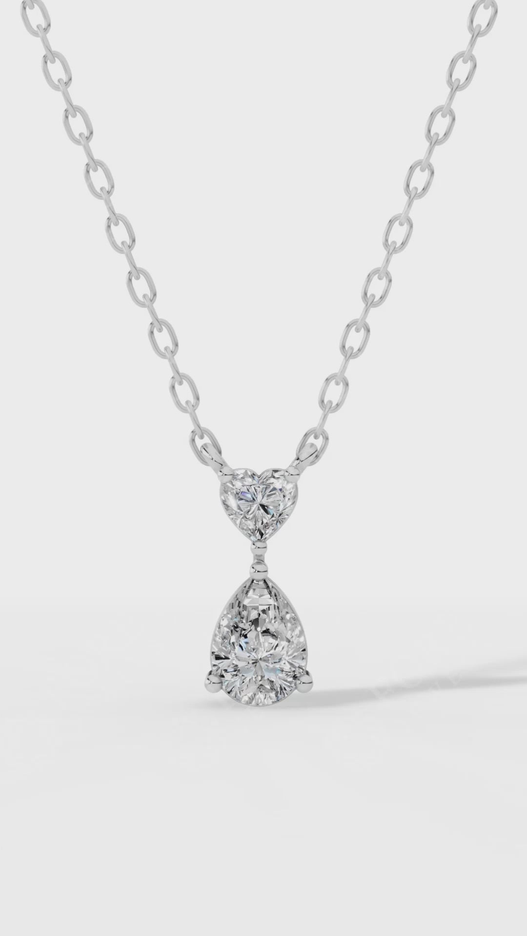 Tear Drop Double Charm Chained Necklace With Heart And Pear Cut 925 Sterling Silver 0.8 CTW