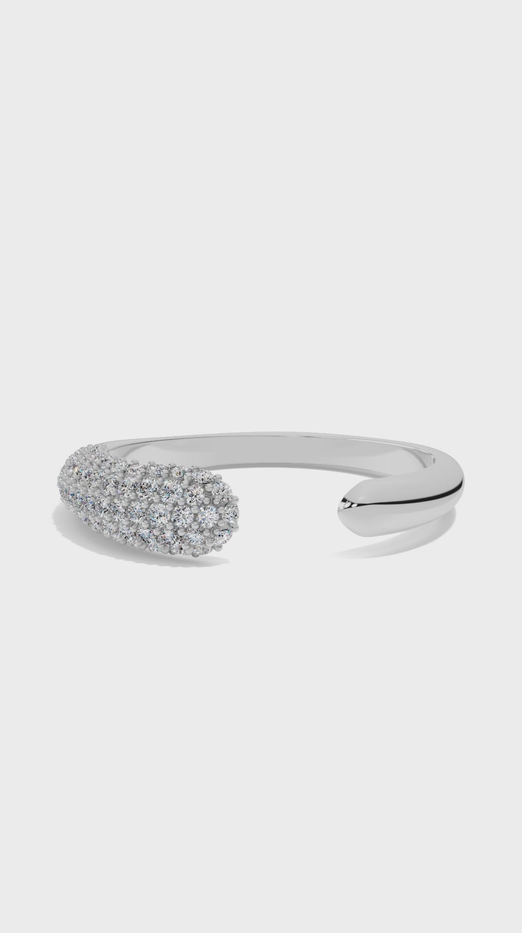 Open cuff ring with pave round lab grown diamonds 0.3 CTW in 10K white gold