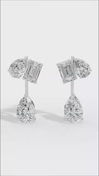 Multi Stone Cascade Duet Earrings With Emerald And Pear Cut Lab Grown Diamonds