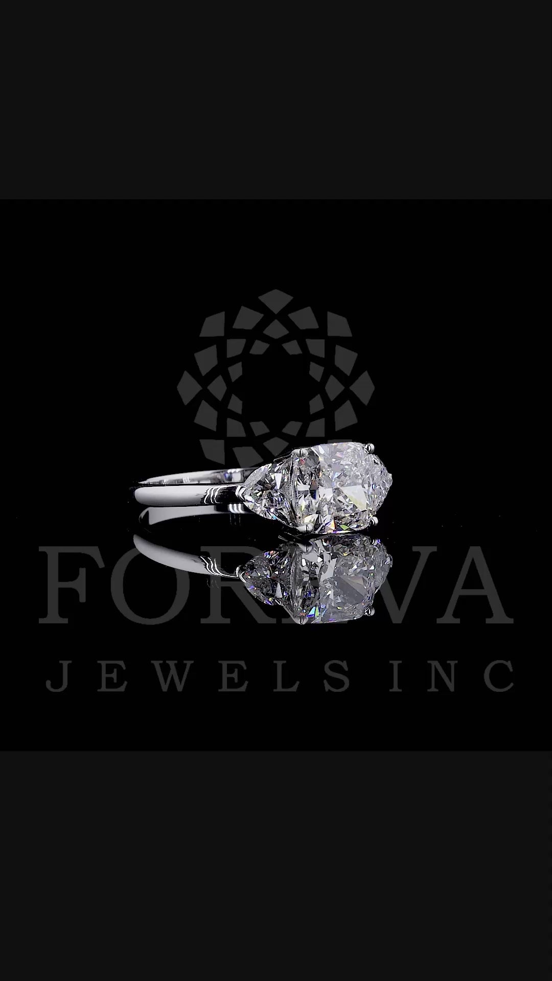 CUSHION TRIO RING WITH HEART CUT SOLITAIRE LAB GROWN DIAMOND