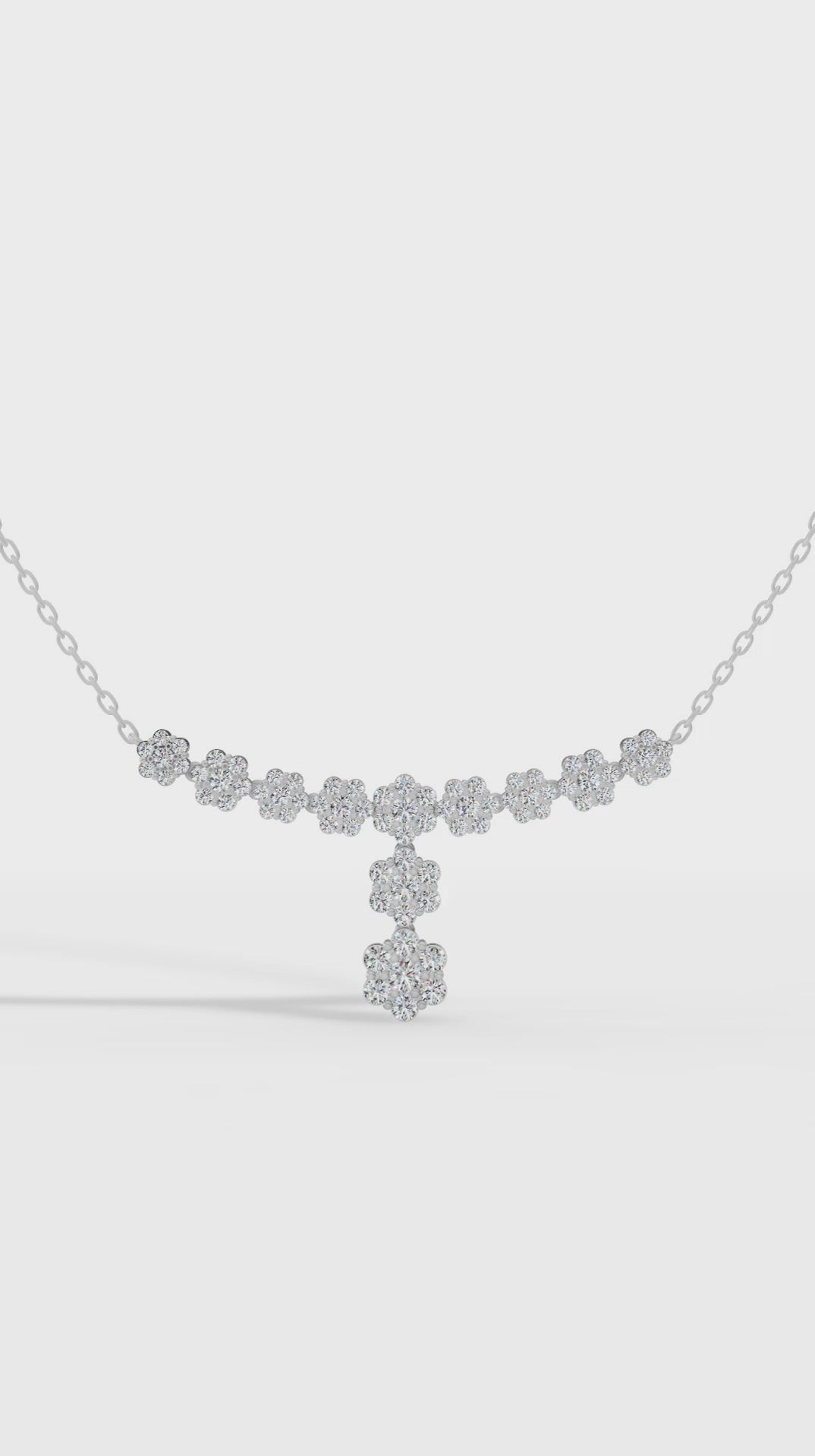 Fancy Cluster Round Cut Necklace in 925 Sterling Silver 2.8 CTW