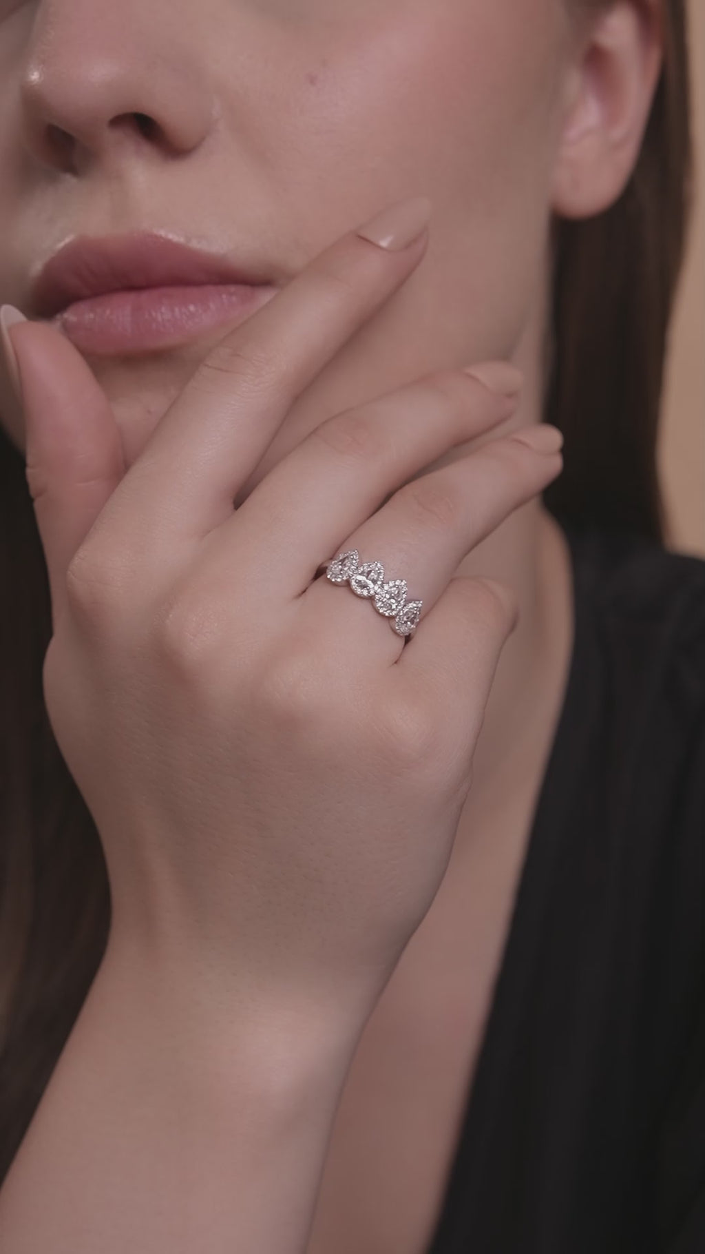 Four Stone Halo Pear Lab Grown Diamond Cluster Ring in 10K White Gold 0.89 CTW