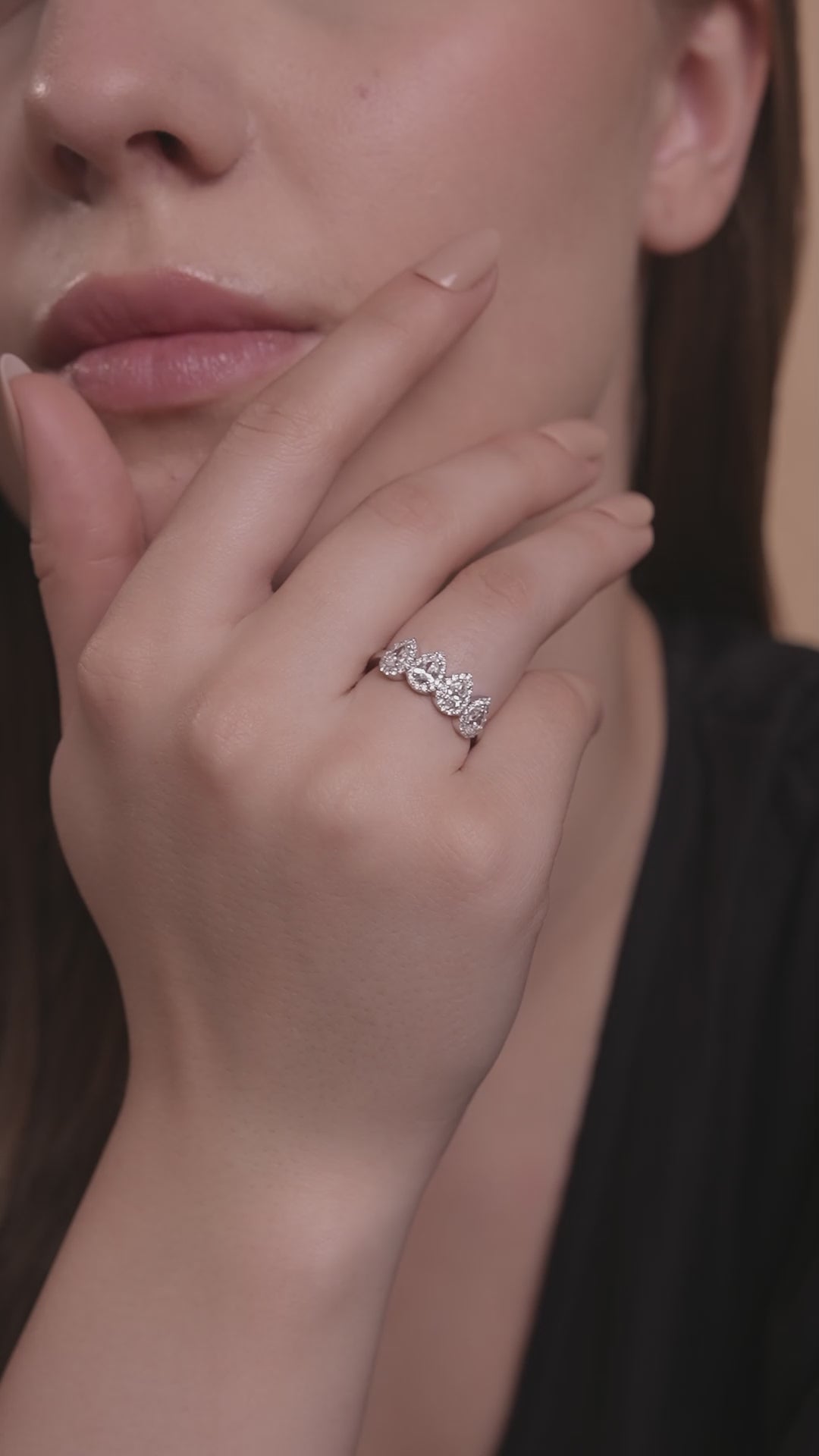 Four Stone Halo Pear Lab Grown Diamond Cluster Ring in 10K White Gold 0.89 CTW