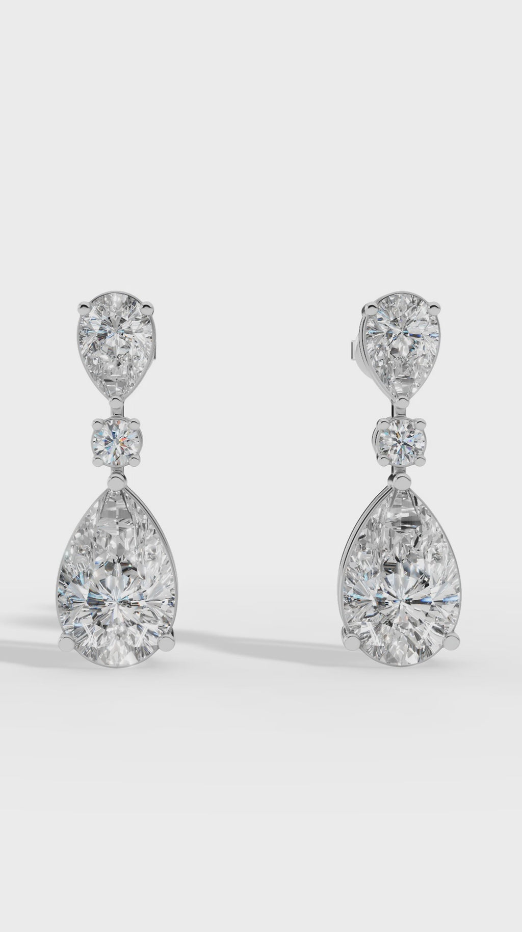 Double Charm Drop Earrings With Combination Of Round & Pear Cut 925 Sterling Silver 3.5 CTW