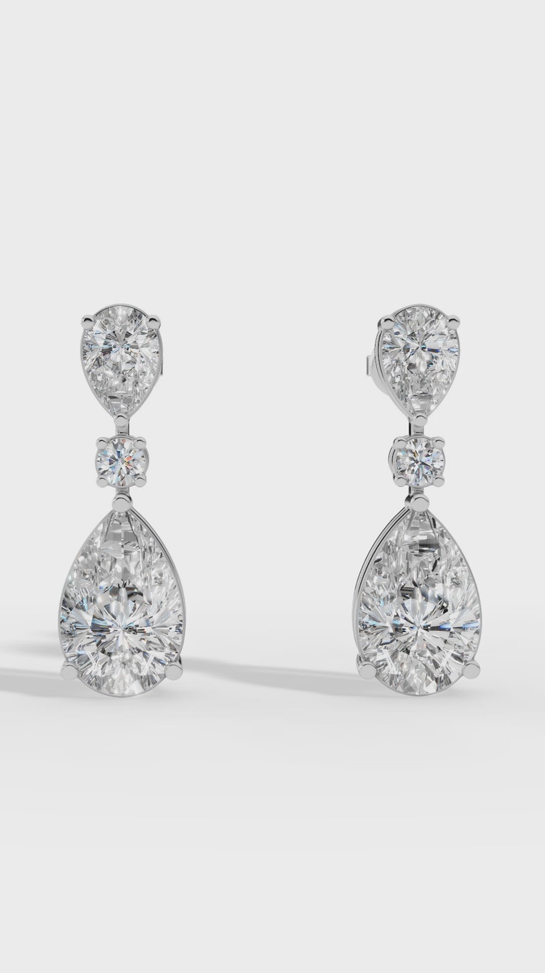 Double Charm Drop Earrings With Combination Of Round & Pear Cut 925 Sterling Silver 3.5 CTW