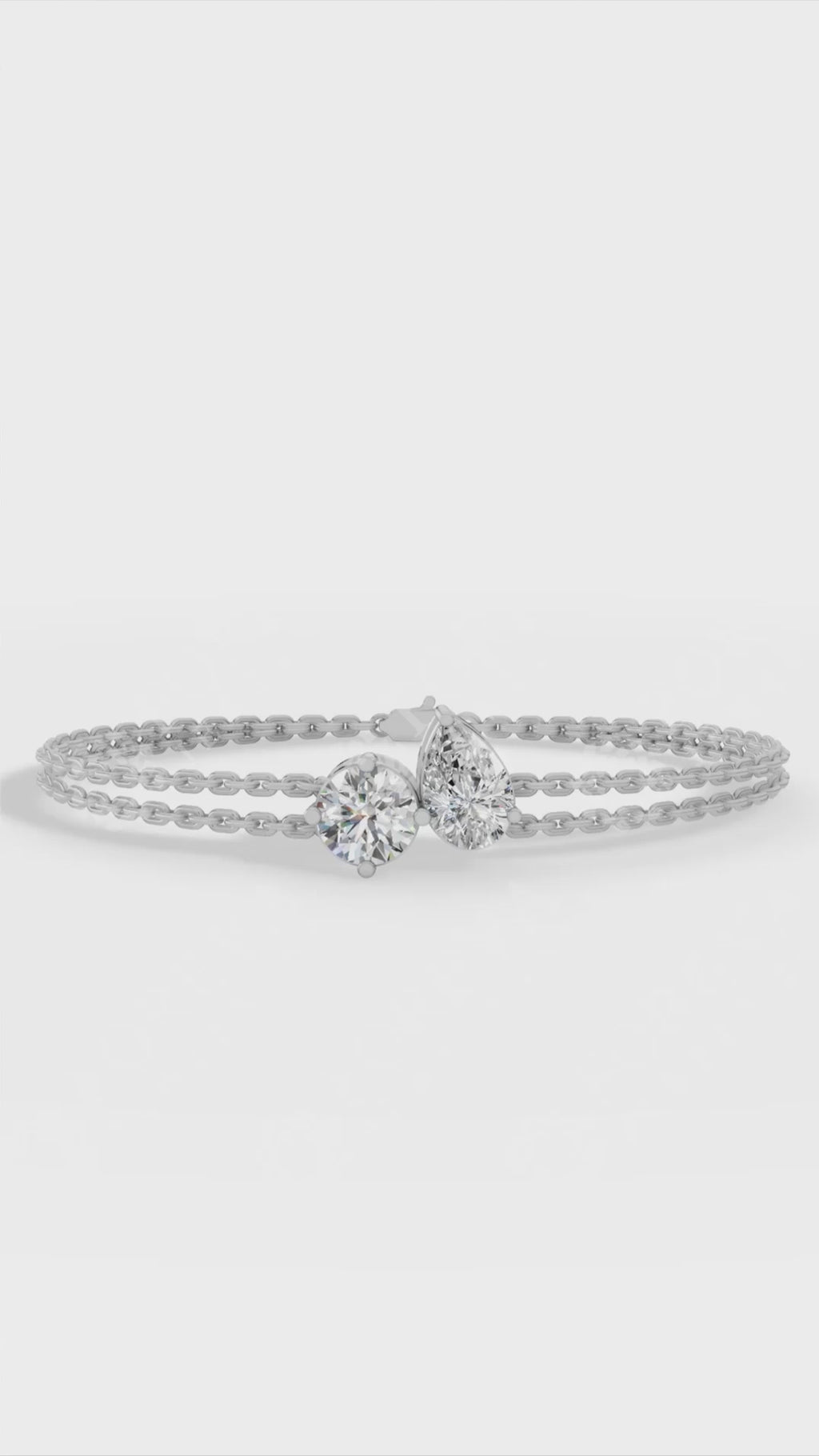 Toi Et Moi Pear & Round Cut Delicate Double-Strand Bracelet Lab Grown Diamonds 18K Yellow Gold 1 CTW